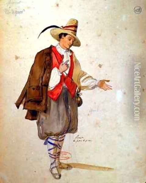 Costume design for the role of Pierrot in an 1847 production of Don Juan Oil Painting - Achille-Jacques-Jean-Marie Deveria
