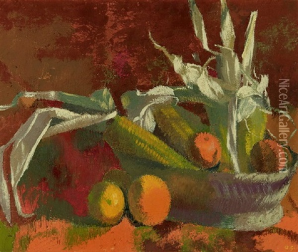 Maiskolben Und Orangen I Oil Painting - Augusto Giacometti
