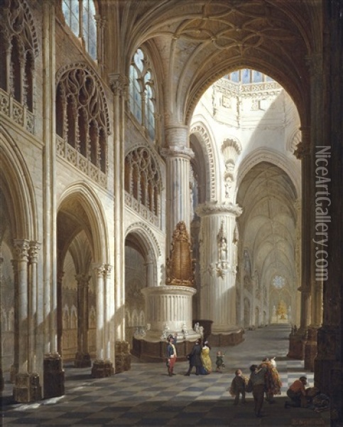 Burgos Cathedral Interior Oil Painting - Bernard Neyt