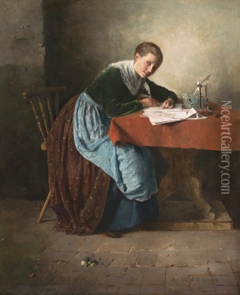 Der Brief (der Liebesbrief Oil Painting - Adolf Hoelzel