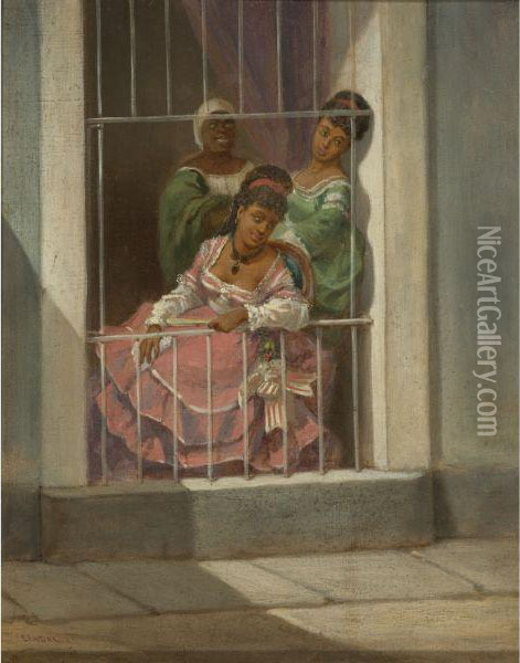 Tipos Populares (damas En La Ventana) Oil Painting - Victor Patricio Landaluze