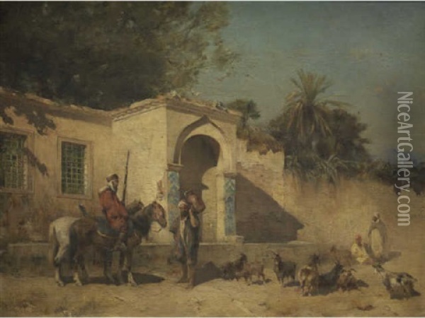 Halte A La Fontaine Oil Painting - Emile Regnault de Maulmain