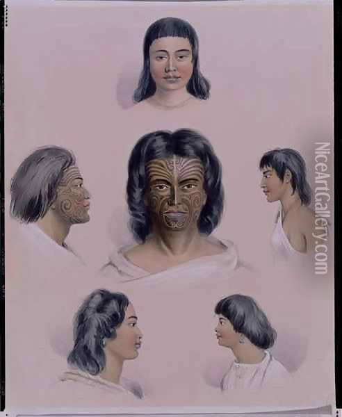 Portraits of New Zealand aboriginals from the 'New Zealand Illustrated' Oil Painting - George French Angas