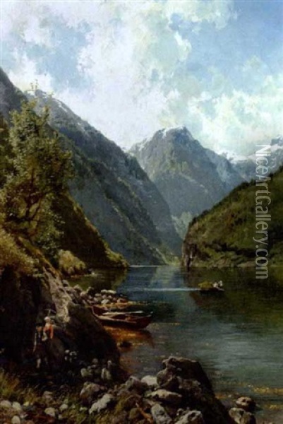 Norsk Landskab Oil Painting - Anders Monsen Askevold