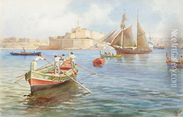 Fort St Angelo, Valetta Oil Painting - Edward Caranua Dingli