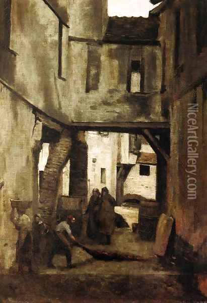 The Tanneries of Mantes Oil Painting - Jean-Baptiste-Camille Corot