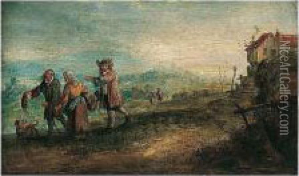 A Landscape With Travellers Near A Dwelling Oil Painting - Martin Andreas Reisner