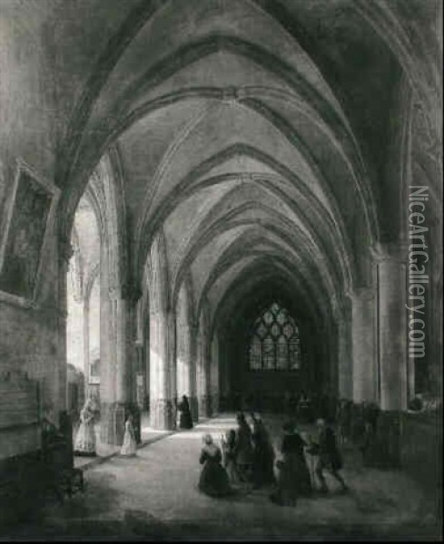 Interieur D'une Eglise Gothique Oil Painting - Louis Courtin