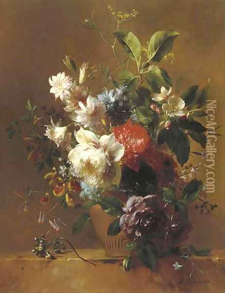 An exuberant still life with flowers Oil Painting - Hendrik Reekers