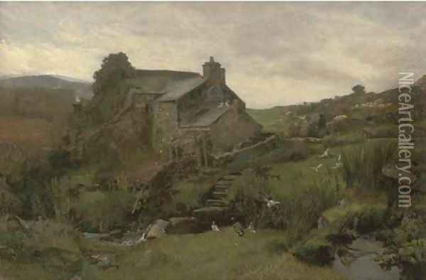 A Welsh farm among the hills Oil Painting - John William Buxton Knight