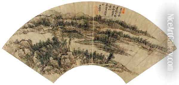 Water Village, in the Style of Huang Gongwang (1269-1354) Oil Painting - Wang Yuanqi