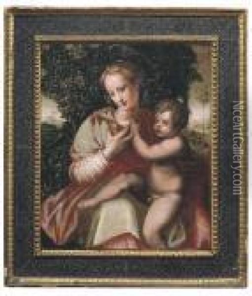 Madonna Col Bambino In Un Paesaggio Oil Painting - Francesco Brini Active Florence