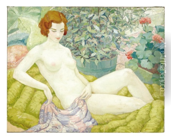 Nude In A Garden Oil Painting - William Henry Kemble Yarrow