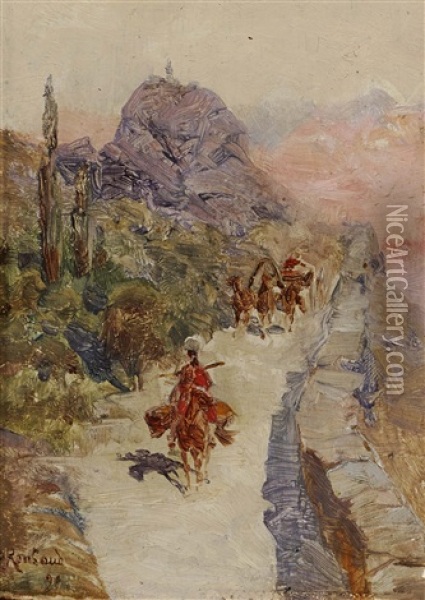 Mountain Road In The Caucasus Oil Painting - Franz Roubaud