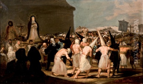 Procesion De Flagelantes (after Goya) Oil Painting - Eugenio Lucas Villamil