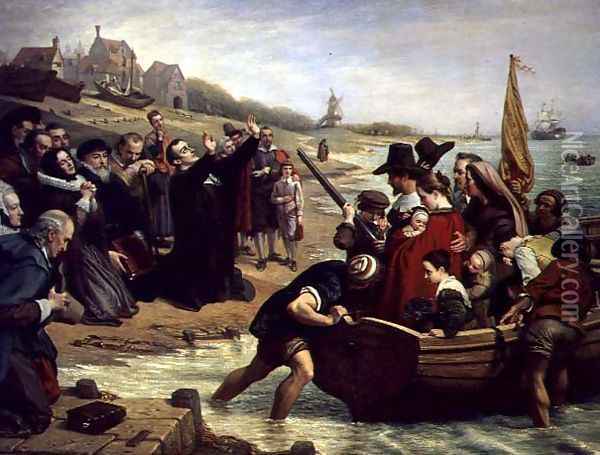 The Pilgrim Fathers: Departure of a Puritan Family for New England, 1856 Oil Painting - Charles West Cope