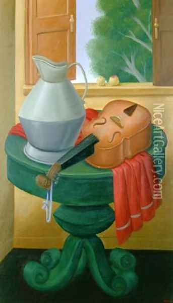 Still Life With Violin Oil Painting - Fernando Botero