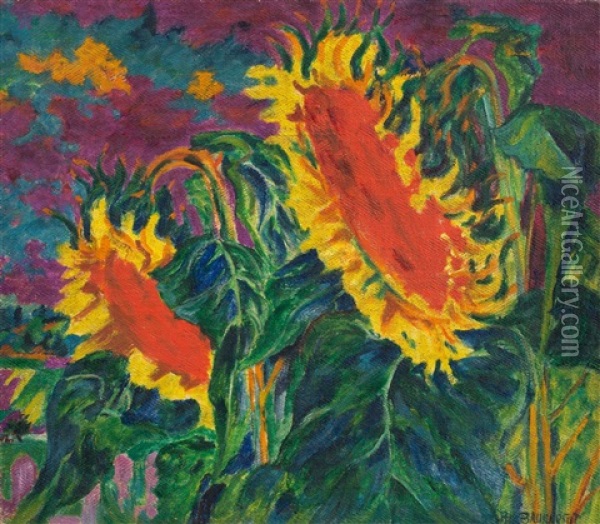Zwei Sonnenblumen (sonnenblumen) Oil Painting - Philipp Bauknecht