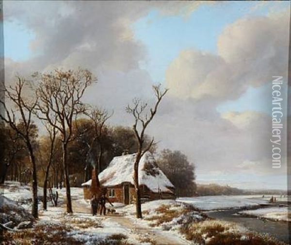 Winter Day With Two Firewood Collectors Oil Painting - Hendrik van de Sande Bakhuyzen