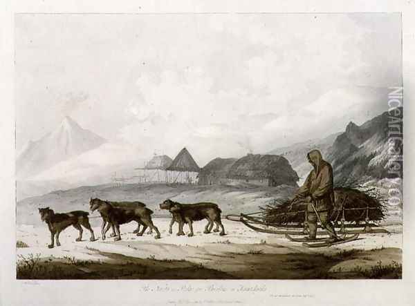 The Narta, or Sledge for Burdens in Kamtschatka, from Views in the South Seas, pub. 1789 Oil Painting - John Webber