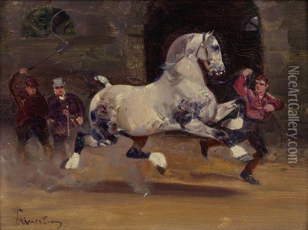 Jockey Conduisant Son Cheval Oil Painting - Rene Pierre Princeteau