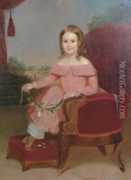 Portrait Of A Young Girl In A Red Chair Oil Painting - Charles Osgood
