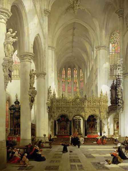 Lierre- Interior of St. Gommaire, 1850 Oil Painting - David Roberts