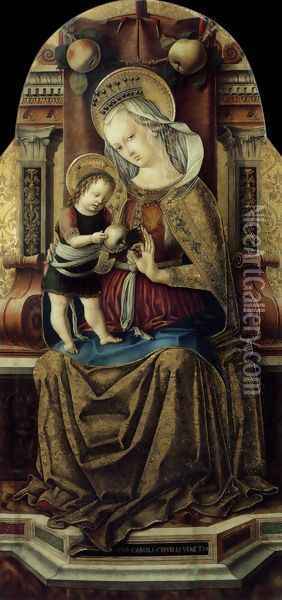 Virgin and Child Enthroned c. 1476 Oil Painting - Carlo Crivelli