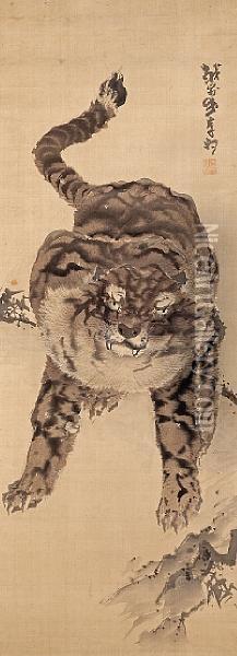 Tiger And Dragon Oil Painting - Kishi Koma Ganku