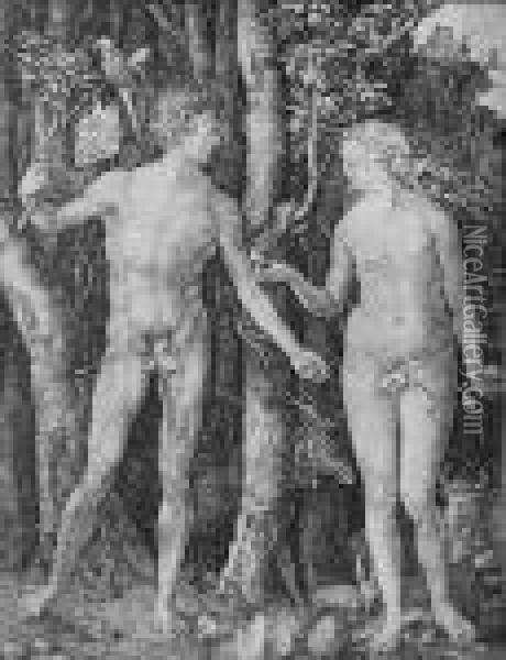 Adam And Eve (b., M., Holl.1) Oil Painting - Albrecht Durer
