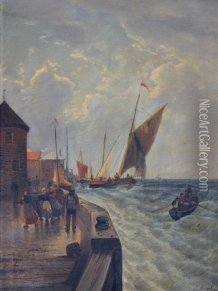 Whitby, Quayside Oil Painting - Louise J. Guyot