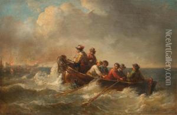 Personen In Einem Ruderboot. Oil Painting - Hendricus Engelbertus Reijntjens