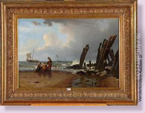 Pecheurs Au Bord De La Mer Oil Painting - Count Alexandre Thomas Francia