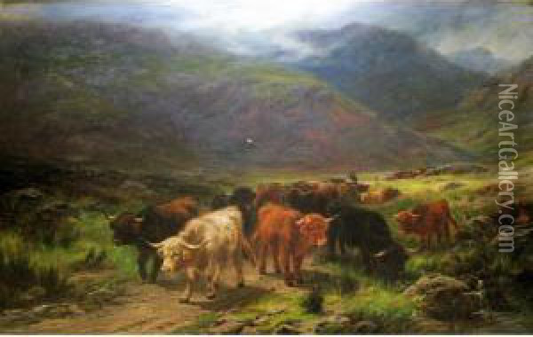 A Highland Drove In A Glen Oil Painting - Henry Garland