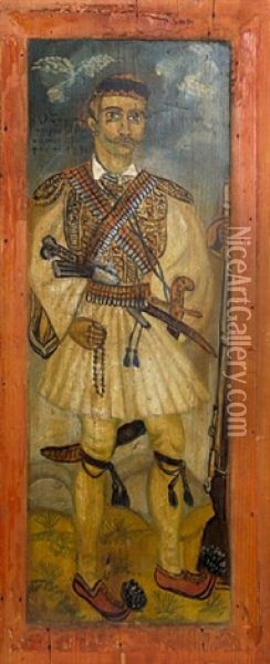The General Athanasios Proufas Oil Painting - Theofilos Hadjimichail