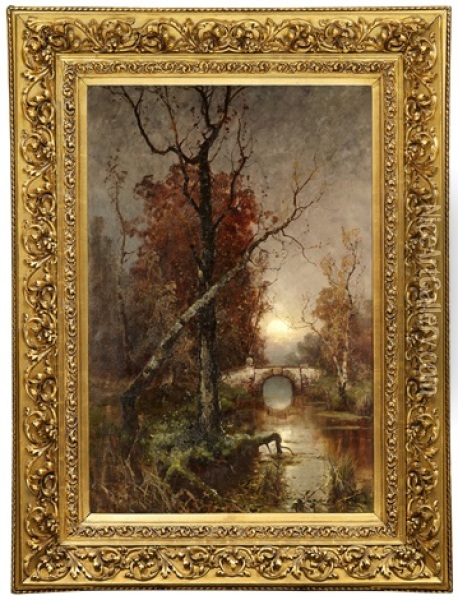 Autumn In The Park Oil Painting - Yuliy Yulevich (Julius) Klever