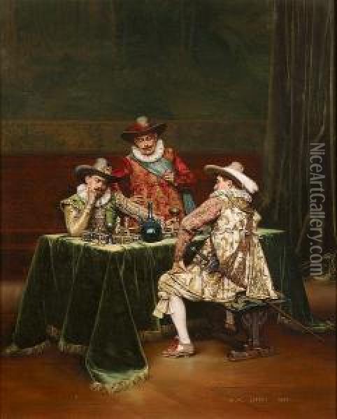 Checkmate Oil Painting - Adolphe-Alexandre Lesrel