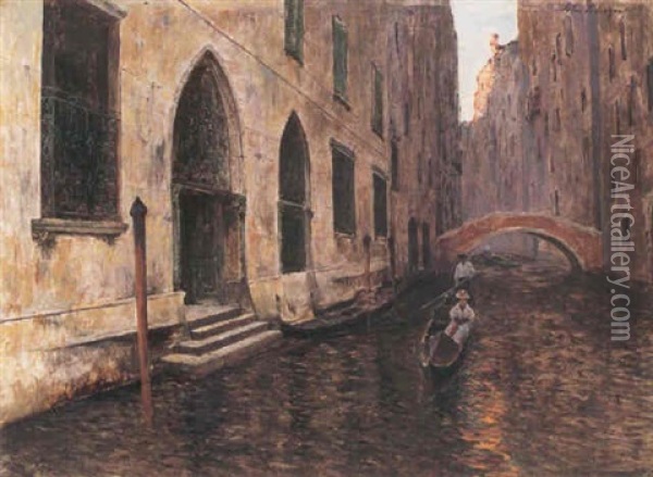 A View Of A Gondola On A Venetian Canal Oil Painting - John Singer Sargent