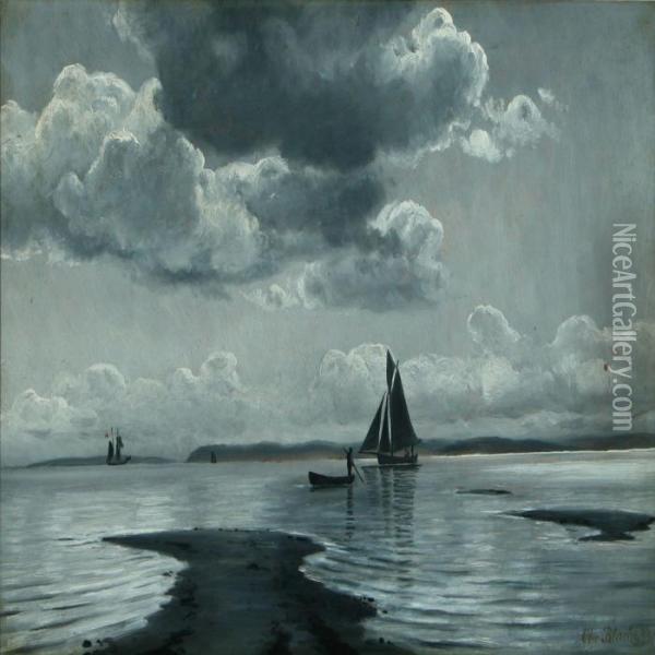 Seascape Withsailing Boats Oil Painting - Christian Vigilius Blache