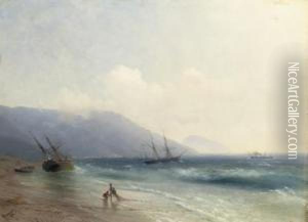 Fishermen On The Crimean Coast Oil Painting - Ivan Konstantinovich Aivazovsky