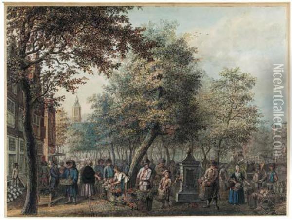 A Market Oil Painting - Hermanus Petrus Schouten