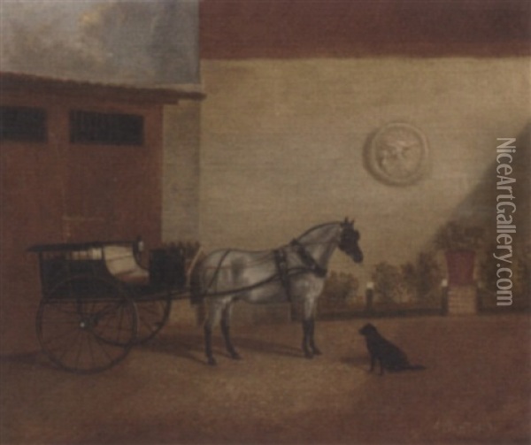 A Carriage Horse With A Gig Oil Painting - Albert Clark