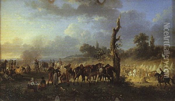 Halte De Hussards Oil Painting - Auguste-Xavier Leprince
