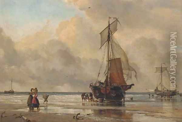 On the sands at Scheveningen Oil Painting - Edward William Cooke