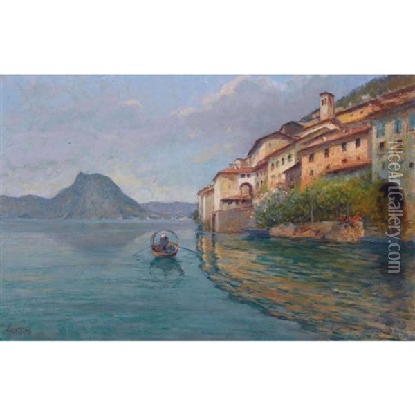 Gandria Am Lago Di Lugano Oil Painting - Gioacchino Galbusera