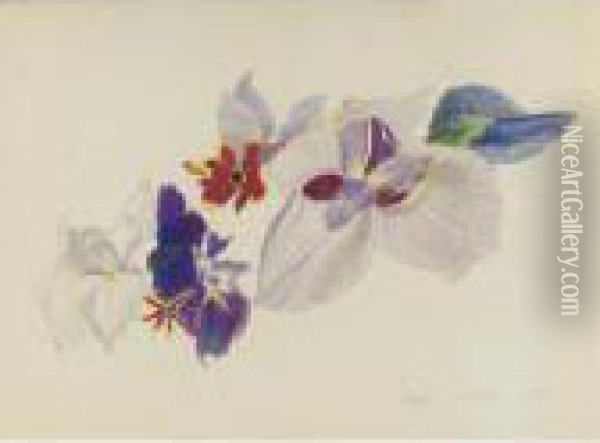 Irises And Pansies Oil Painting - Joseph Stella