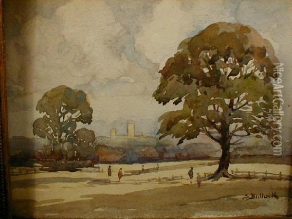 A Landscape Watercolour With A View Of Lincoln Cathedral In The Distance Oil Painting - Bullock