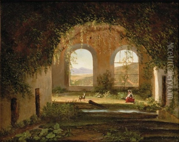 Jeune Napolitaine Dans Des Ruines Romaines Oil Painting - Francois Marius Granet