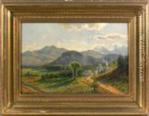 Landscape With Farm Oil Painting - Edmund Darch Lewis