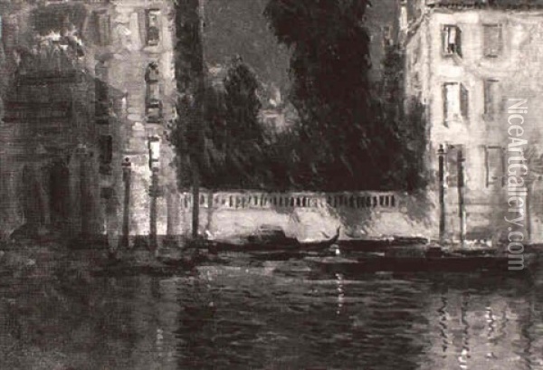 A Venetian Canal At Night Oil Painting - Paul Cornoyer